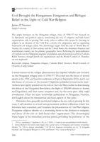 God Brought the Hungarians: Emigration and Refugee Relief in the Light of Cold War Religion