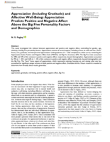 Appreciation (including gratitude) and affective well-being: appreciation predicts positive and negative affect above the Big Five personality factors and demographics