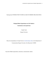 Bringing Hidden Organizations Out of the Shadows: Introduction to the Special Issue