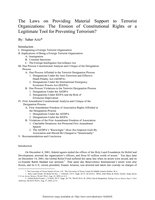 The Laws on Providing Material Support to Terrorist Organizations: The Erosion of Constitutional Rights or a Legitimate Tool for Preventing Terrorism?