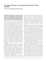 First jump of microgel; actuation speed enhancement by elastic instability