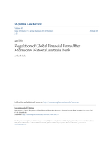 Regulation of Global Financial Firms After Morrison v. National Australia Bank