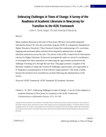 Embracing Challenges in Times of Change: A Survey of the Readiness of Academic Librarians in New Jersey for Transition to the ACRL Framework