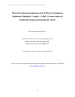 Phase-Function Normalization in the 3-D Discrete-Ordinates Solution of Radiative Transfer – PART I: Conservation of Scattered Energy and Asymmetry Factor