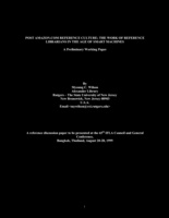 Post Amazon.com  Reference Culture: The Work of Reference Librarians in the Age of Smart Machines:  A Preliminary Working Paper