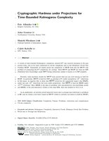 Cryptographic hardness under projections for time-bounded Kolmogorov complexity