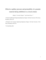 Effective capillary pressure and permeability of a granular material during imbibition in a closed column