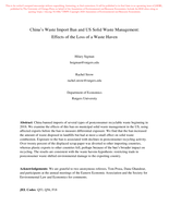 China’s waste import ban and US solid waste management: effects of the loss of a waste haven